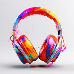 Colored splashes headphone. Colored splashes paint headphone in 3d render