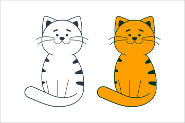 White and red cat on a white background. Character for book, postcard, t-shirt. World Cat Day. International Cat Day. Vector illustration