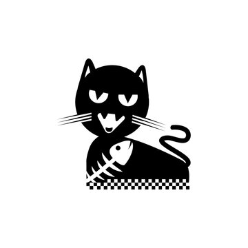 Iconic modern negative space cat and fish logo. Suitable for your business brand