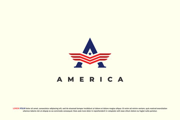 logo letter a american flag color red blue wing