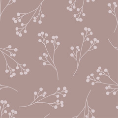 Monochrome botanical background. Pink leaf silhouette in a simple flat style. Abstract seamless pattern. Hand-drawn organic branches and leaves. Vector design.