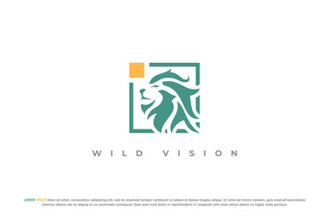 logo lion vision frame channel abstract animal jungle king leader © Bayu