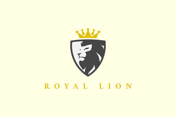Fototapeta premium logo lion king royal crown gold leader jungle wild animal