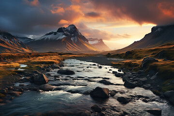 Beautiful and gorgeous mountain river landscape in Iceland