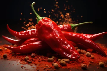 Wall murals Hot chili peppers Spicy and red hot roasted chili peppers