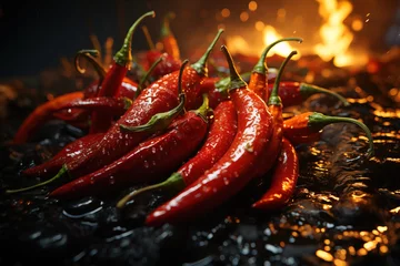 Tuinposter Spicy and red hot roasted chili peppers © Jeremy