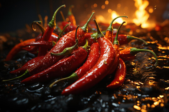 Spicy and red hot roasted chili peppers