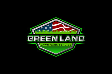 lawn care, grass trimming, landscape, grass, agriculture concept logo design	

