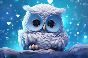 Obraz premium cute owl and heart shaped snow, Generative AI