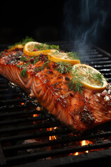 Grilled pink salmon on the grill
