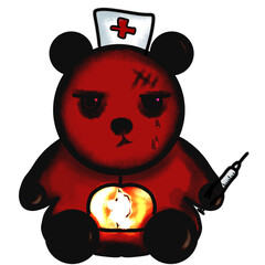 Haunted Nurse Bear Doll with Creepy Syringe