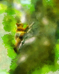Squirrel on tree digital painting