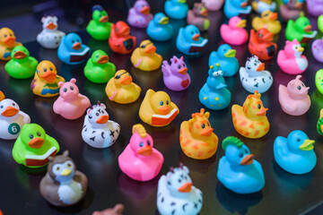 Fototapeta na wymiar Dozen of Toy Ducks 