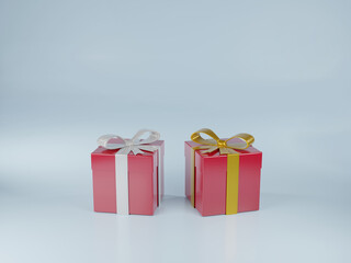 Christmas and New Year's Day, Two red gift boxes on blue background. 3D render image.