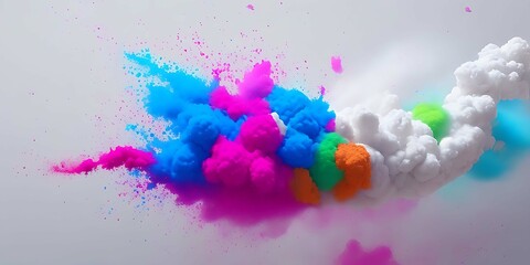 color powder explosion on white background. Colored cloud. Colorful dust explode.