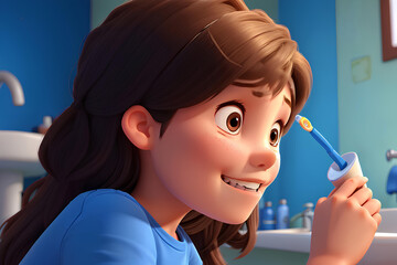 Teenage girl brushing her teeth, the concept of hygiene and dentistry