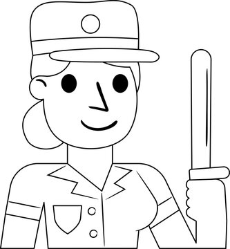 policewoman holding baton, black and white clip art preview