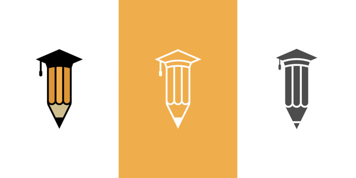 education logo design concept for academy, graduation. Pen, pencil, and cap icon symbol design concept