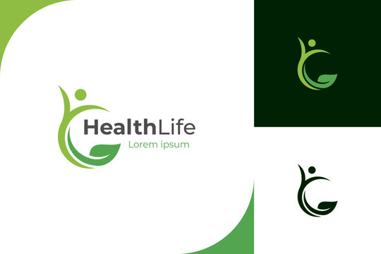 Naklejka people health life logo icon design. people grow with green leaf icon symbol for health lifestyle logo illustration design element
