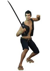3D Asian man with sword