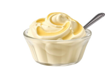 A scoop of creamy white vanilla pudding. isolated object, transparent background - obrazy, fototapety, plakaty