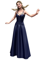 Naklejka premium 3D Blond girl in blue evening dress