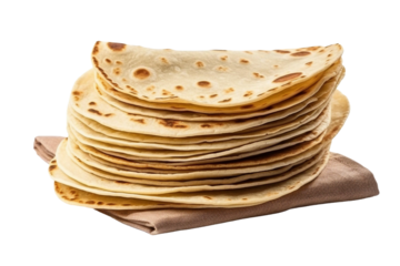 A stack of fluffy white tortillas. isolated object, transparent background