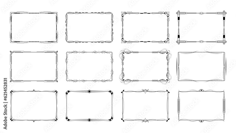 Poster set abstract black collection simple line rectangular frame doodle outline element vector design sty