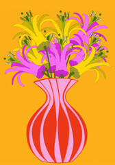 Pink and Yellow lily flowers in vase