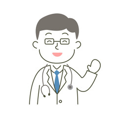 doctor, man, medical care, hospital, simple, simple substance, human, illustration, vector, smile, raising hand, visit, guidance