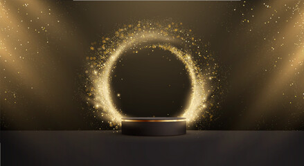 Abstract shiny color gold Circle Frame and Podium design element - 621454683