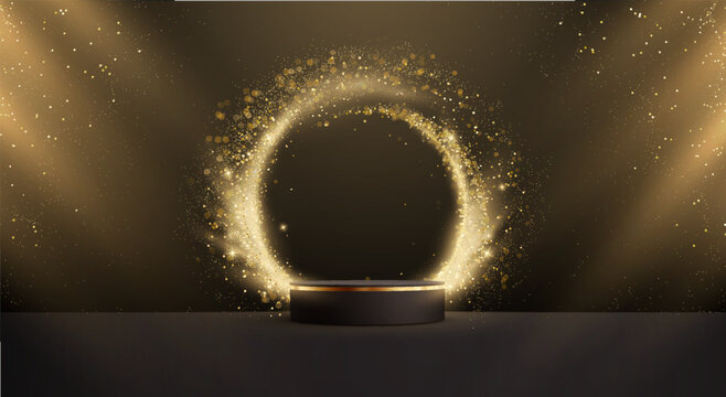 Abstract shiny color gold Circle Frame and Podium design element