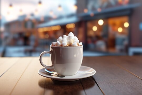 A steamy mug of hot chocolate with marshmallows