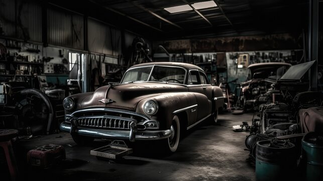 car maintenance service in the background of a car repair shop