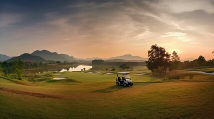 Fototapeta premium The edge of the the green on a golf course showing 3 cuts of grass length
