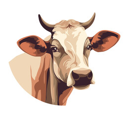 Cute cow farm animal on white background