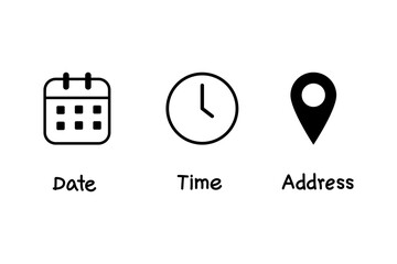 Date Time Address icon on white background.