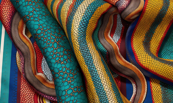 a multicolored fabric with a pattern of wavy lines.  generative ai