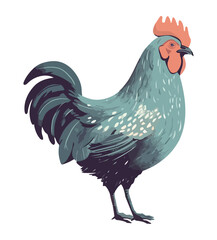 Rooster standing, crowing at dawn