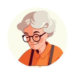 Smiling cartoon grandma portrait, flat design vector