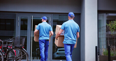 Truck Mover Unloading Van Carrying Boxes