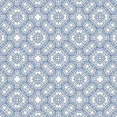 Tapeten Decorative color ceramic azulejo tiles Vector seamless pattern watercolor Modern design Blue folk ethnic ornament for print web background surface texture towels pillows wallpaper © MCP