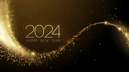 2024 New Year Abstract shiny color gold wave design element