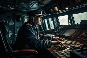 Navigation officer driving ship - obrazy, fototapety, plakaty