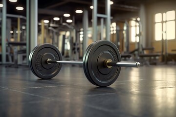 A weightlifting barbell in a gym
