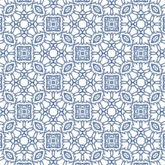 Tapeten Decorative color ceramic azulejo tiles Vector seamless pattern watercolor Modern design Blue folk ethnic ornament for print web background surface texture towels pillows wallpaper © MCP