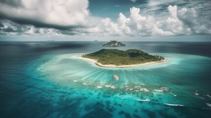 Aerial view of island - obrazy, fototapety, plakaty