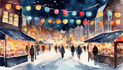 Abstract christmas or winter market  - obrazy, fototapety, plakaty