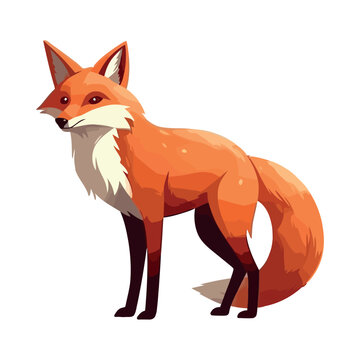 Cute cartoon red fox standing with tail up