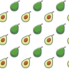 Cute green Avocado seamless pattern in doodle style.. Vector hand drawn cartoon Avocado illustration. Hand drawn Sketch of Avocado. Pattern for kids clothes.
